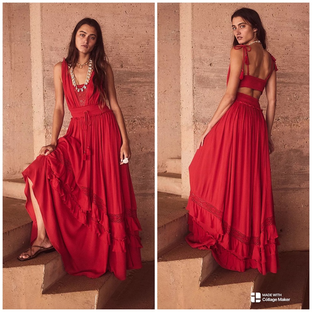 Free People Santa Maria CORAL Maxi  Dress Size L (runs small)